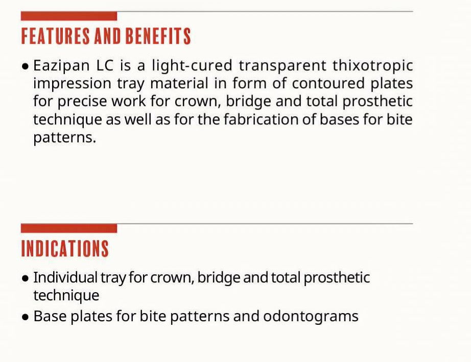 Eazipan™ LC – Light-Curing Individual Tray Resin