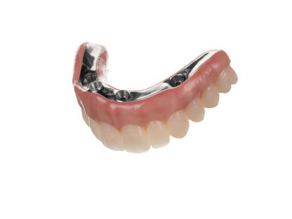 Full-arch restoration example from the Besmile 3D Aconia Master brochure; finished prosthesis and implant components not included