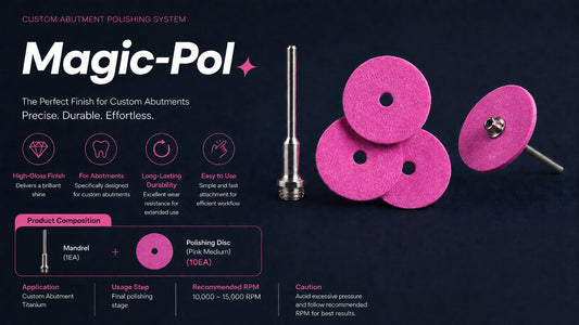 Magic-Pol custom abutment polishing system with mandrel and 10 pink medium polishing discs